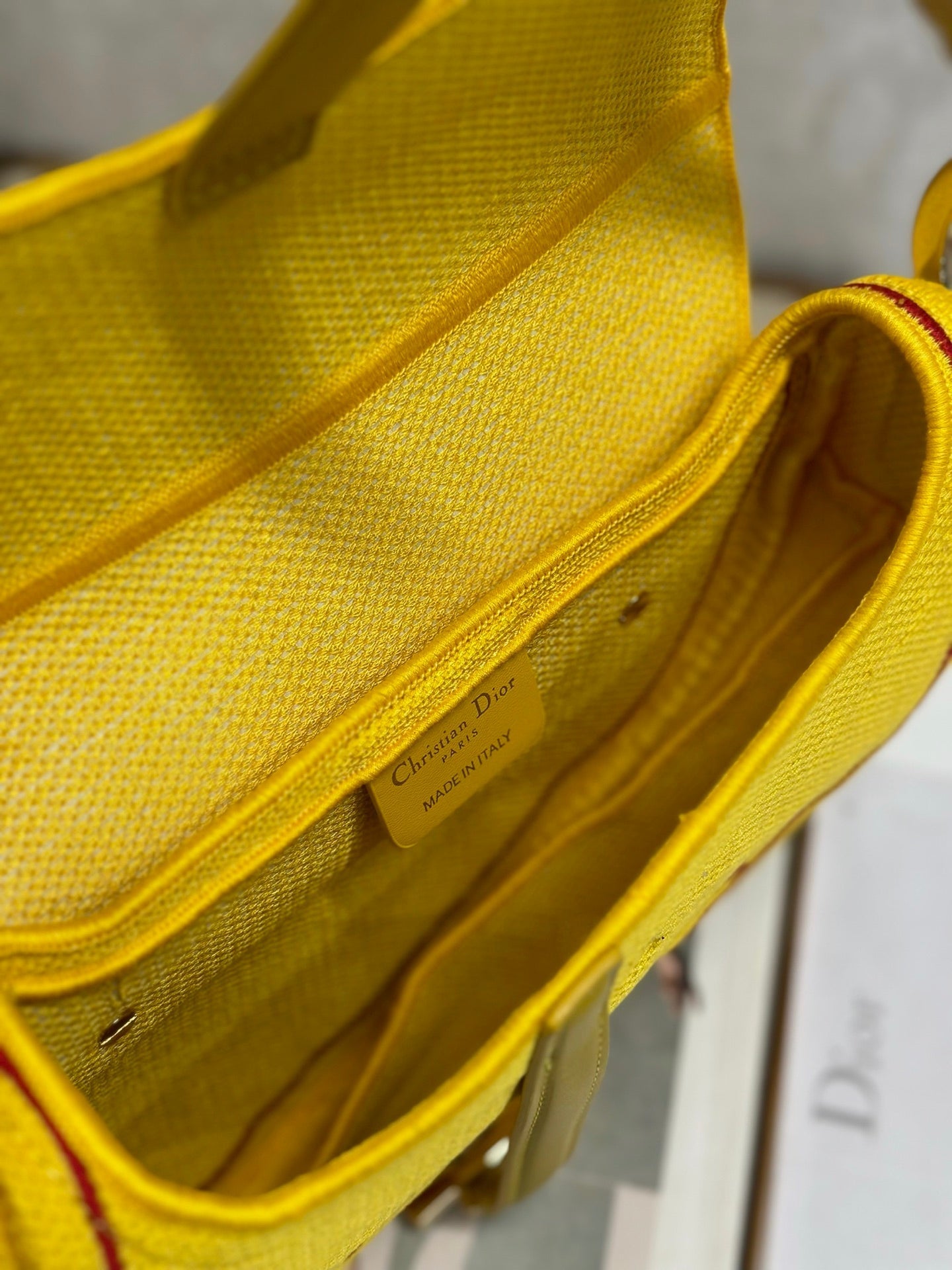 Dior 2026 Saddle Bag 25.5cm Yellow mix Red Canvas 289472