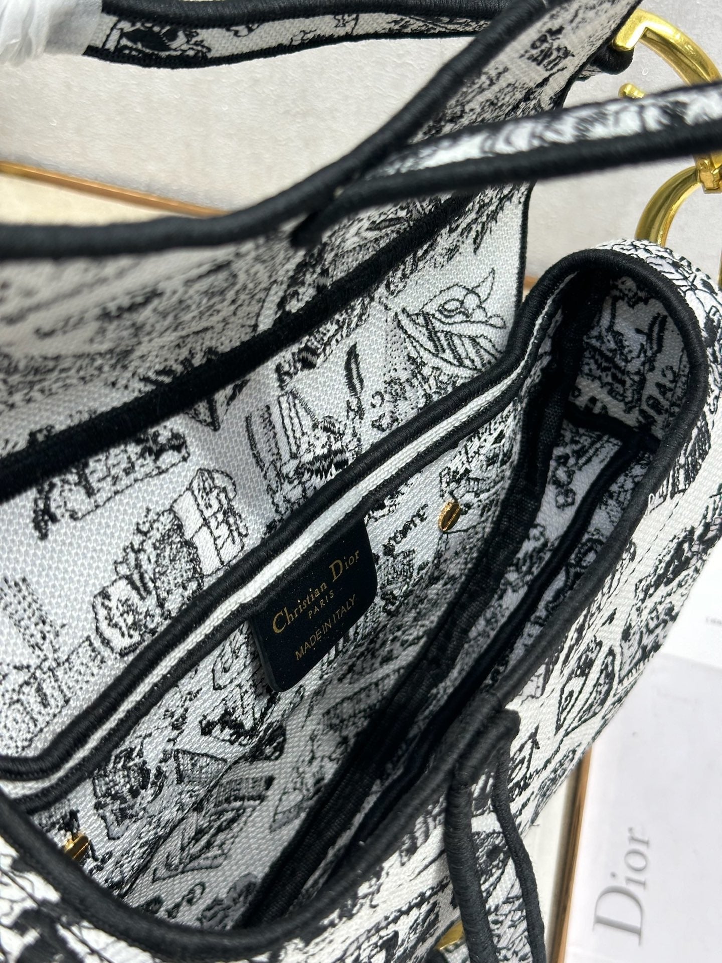 Dior 2026 Striking Black White Plan de Paris Pattern 25.5cm Saddle Bag 289478