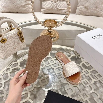Celine 26 Triomphe Slide Sandals Woven Leather 736551