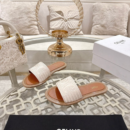 Celine 26 Triomphe Slide Sandals Woven Leather 736551