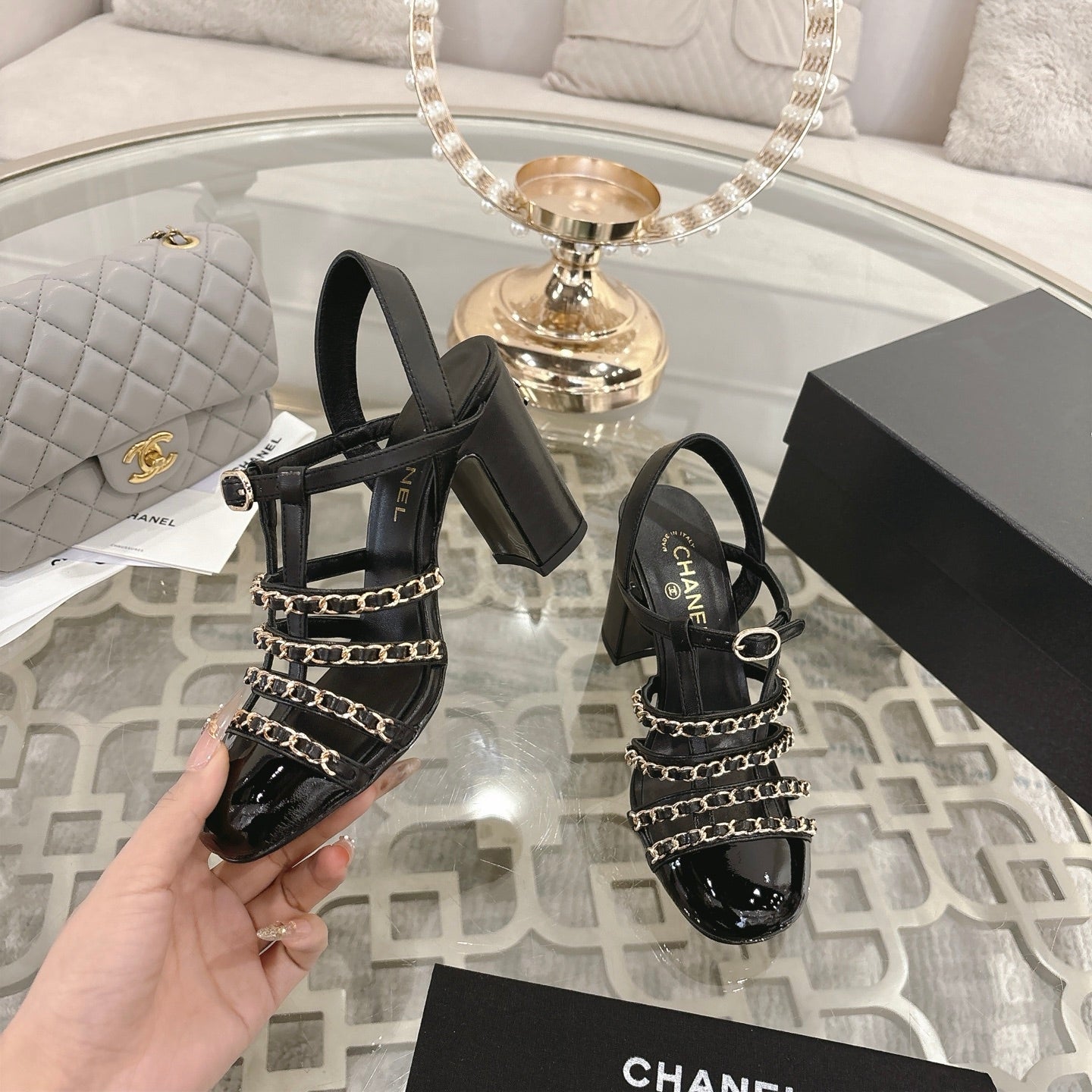 Chanel 2026 High-Heeled Sandals 8.5cm Lambskin Sheepskin 834423