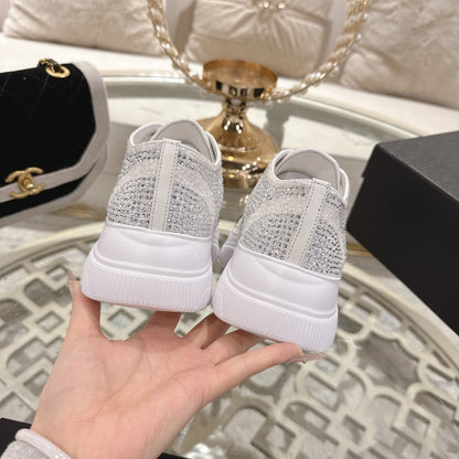 CC 26s Platform Sneakers White Black Rhinestone Sheepskin 627058