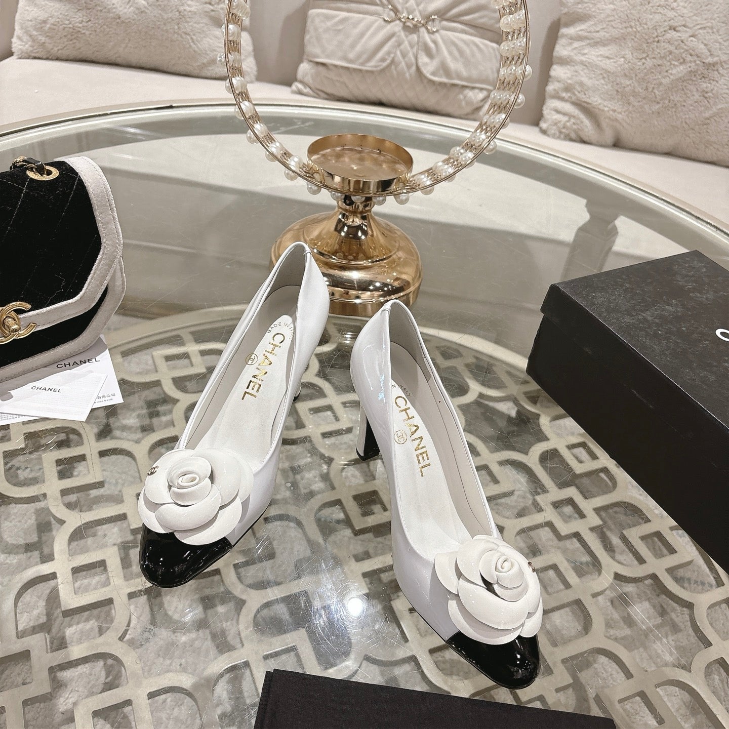 CC 26s High Heels Pump 85 White Black Patent Leather 627003