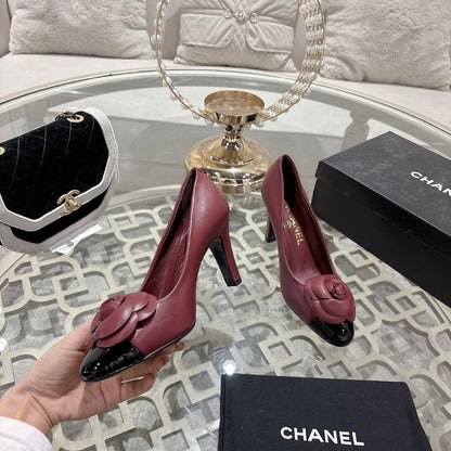 CC 26s High Heels Pump 85 Burgundy Black Sheepskin 627007