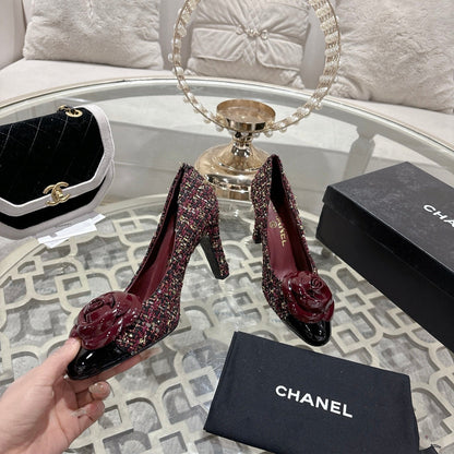 CC 26s High Heels Pump 85 Burgundy Colorful Wool Fabric 627013