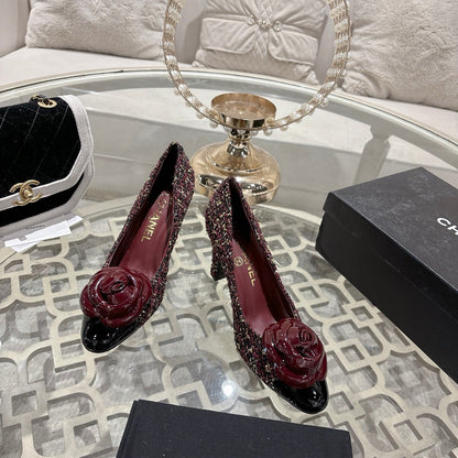 CC 26s High Heels Pump 85 Burgundy Colorful Wool Fabric 627013