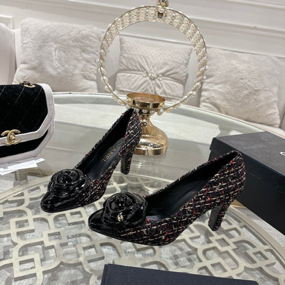 CC 26s High Heels Pump 85 Black Colorful Wool Fabric 627014