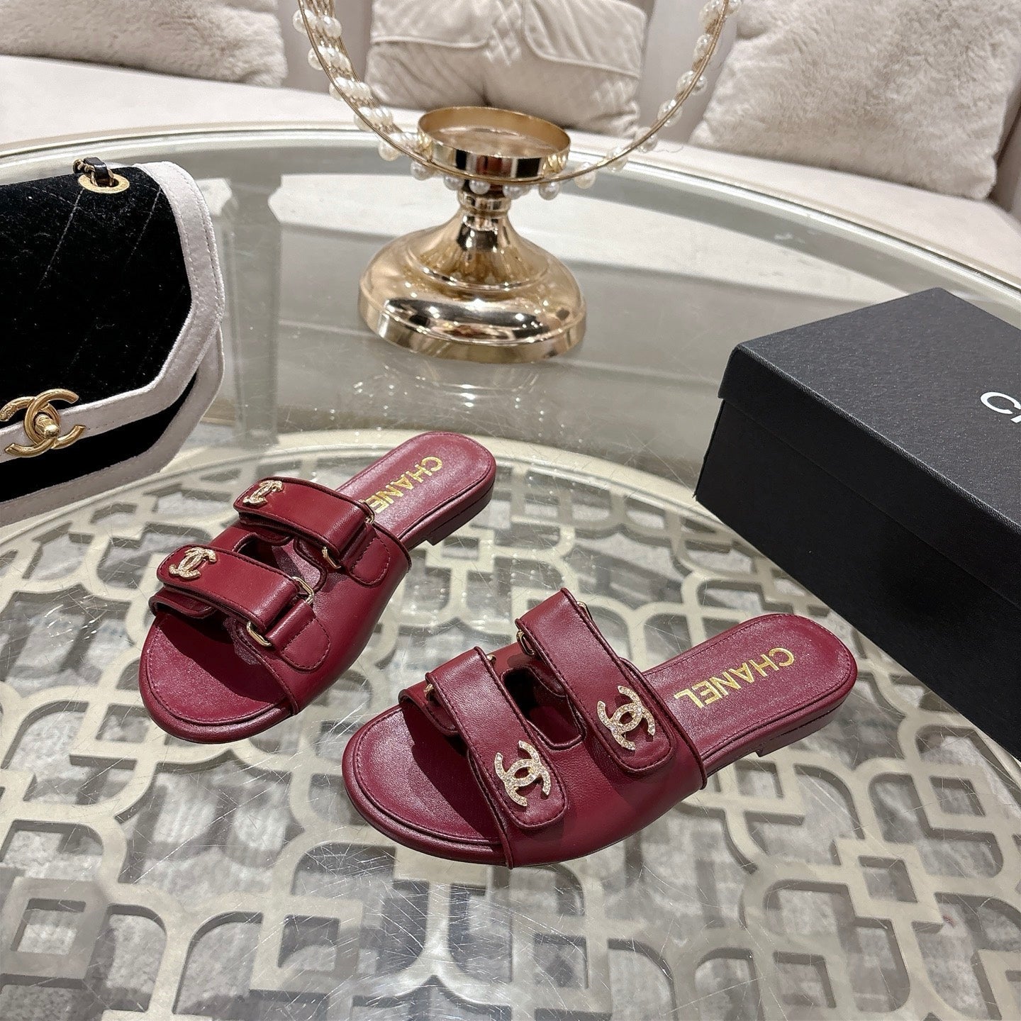 CC 26s Buckle Sandals Burgundy Sheepskin 627074
