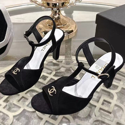 Chanel 2026 Double C Platform High-Heel Sandal Black Suede Leather 634215