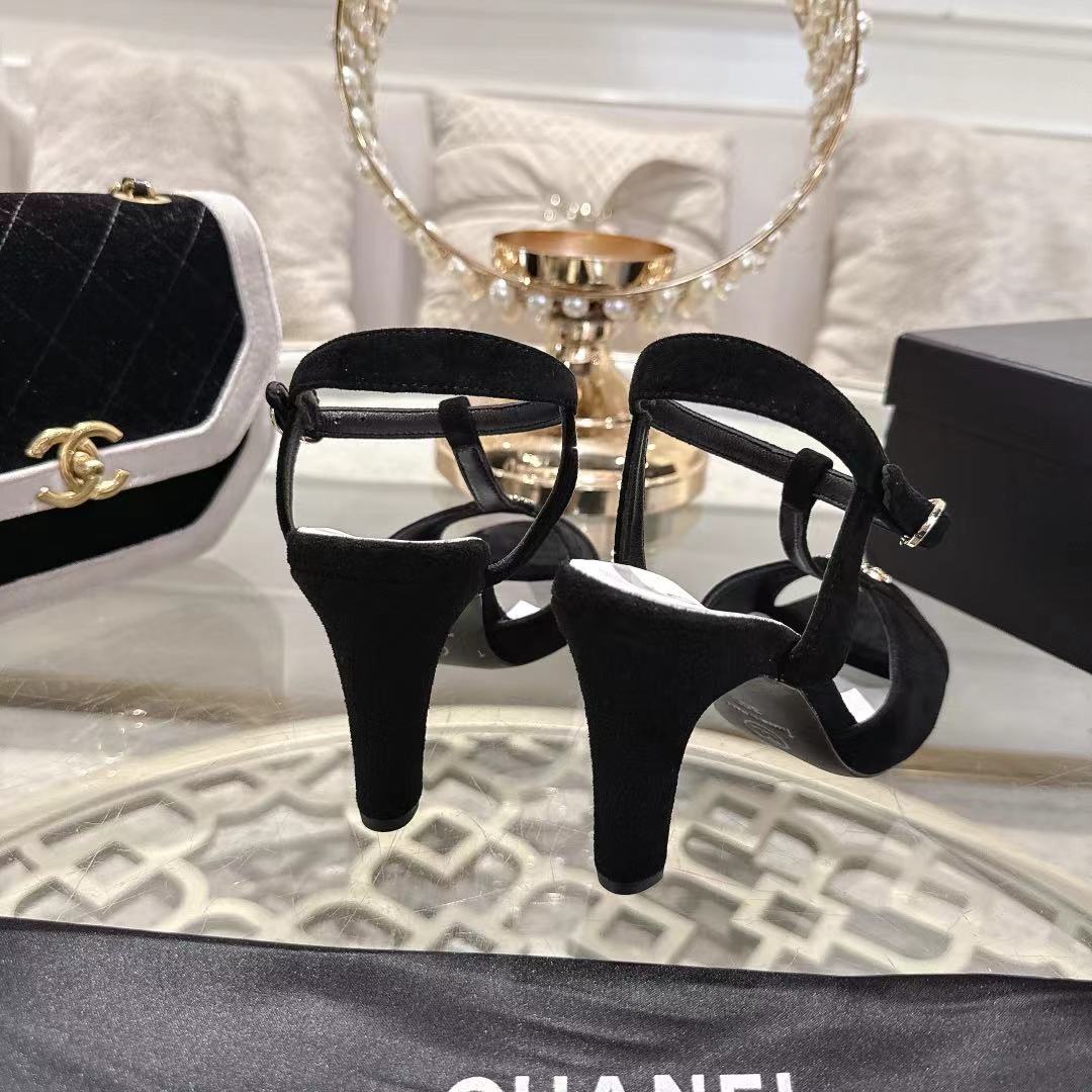 Chanel 2026 Double C Platform High-Heel Sandal Black Suede Leather 634215