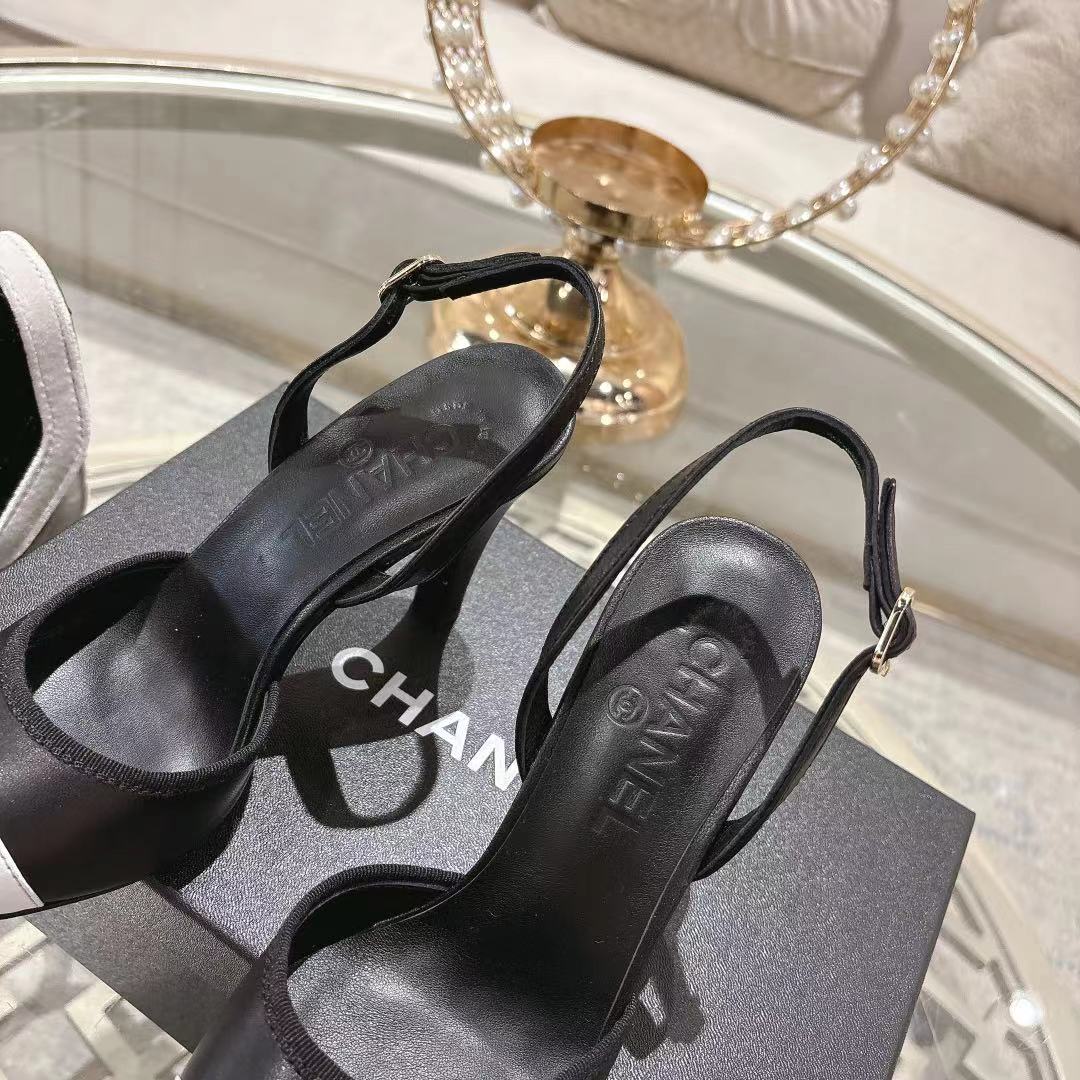 Chanel 2026 Pointed-Toe High-Heeled Sandal Black White Sheepskin 634229