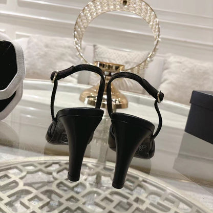 Chanel 2026 Pointed-Toe High-Heeled Sandal Black White Sheepskin 634229