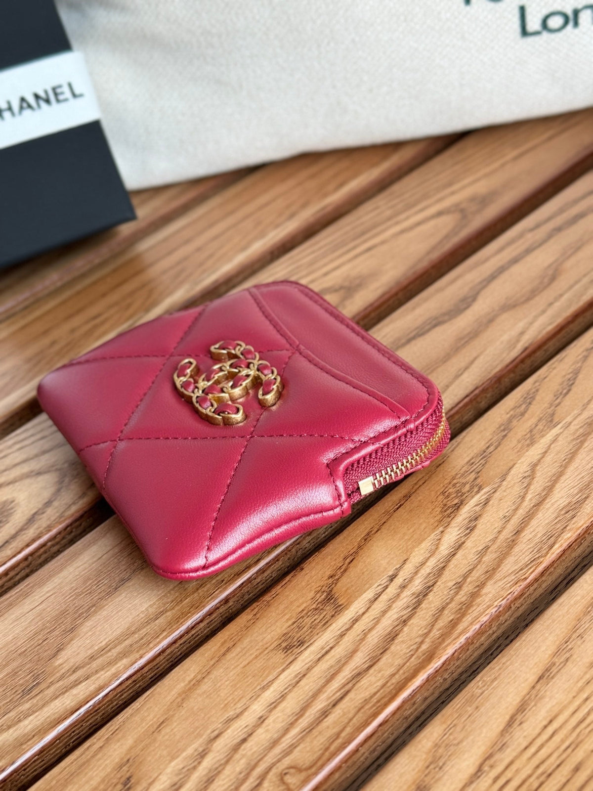 cc 19 zipped coin purse 11cm burgundy lambskin gold hardware