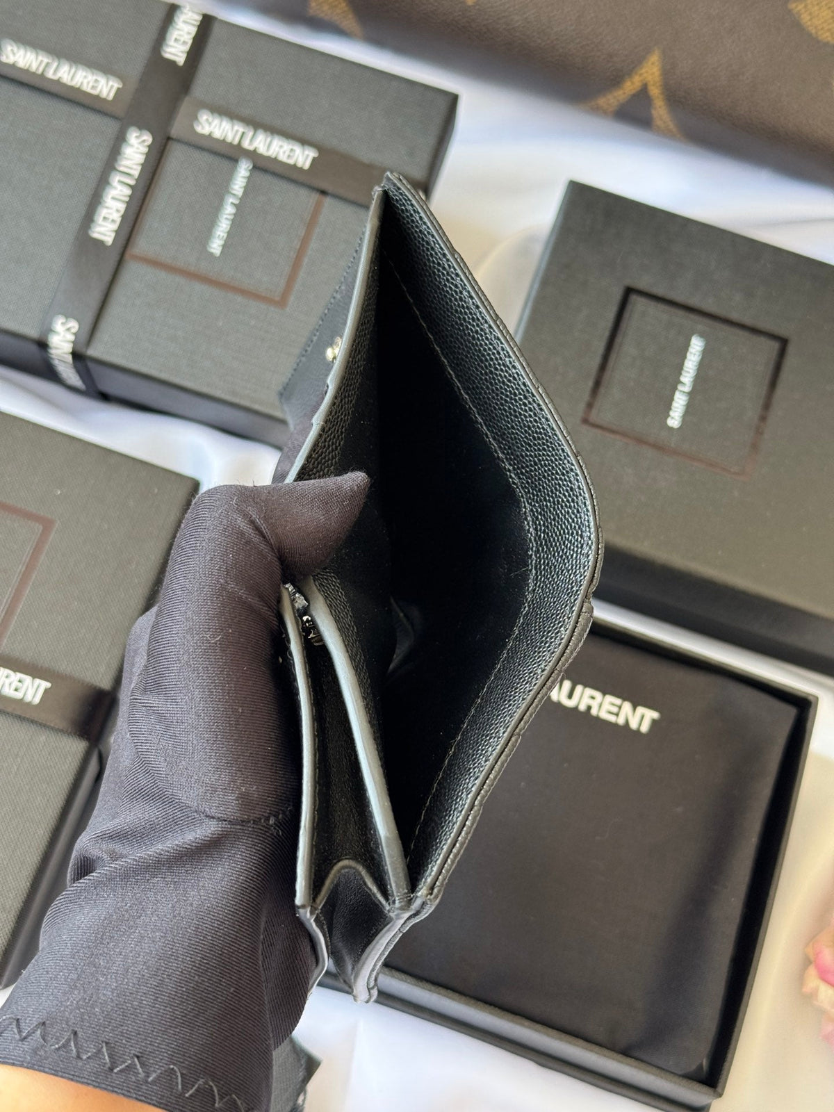 YSL Wallet Black Silver Cowhide 240574