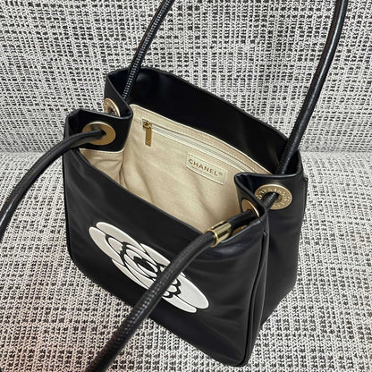 Chanel 2026 Camellia Letter Reversible Tote Bag 25cm Black White Leather