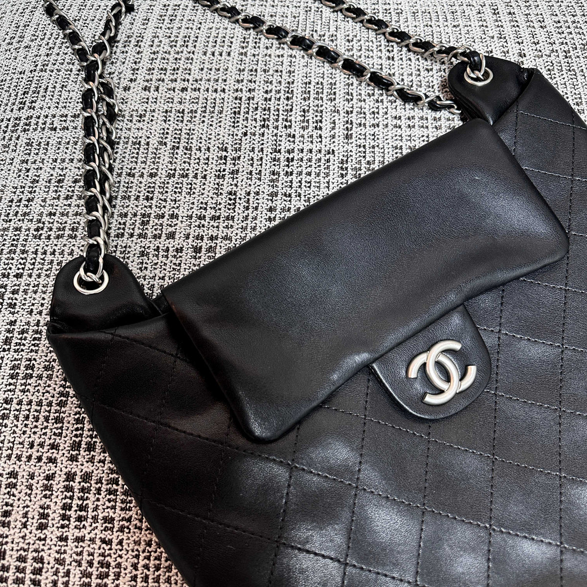 CC 26s Flap Tote Bag Black Lambskin