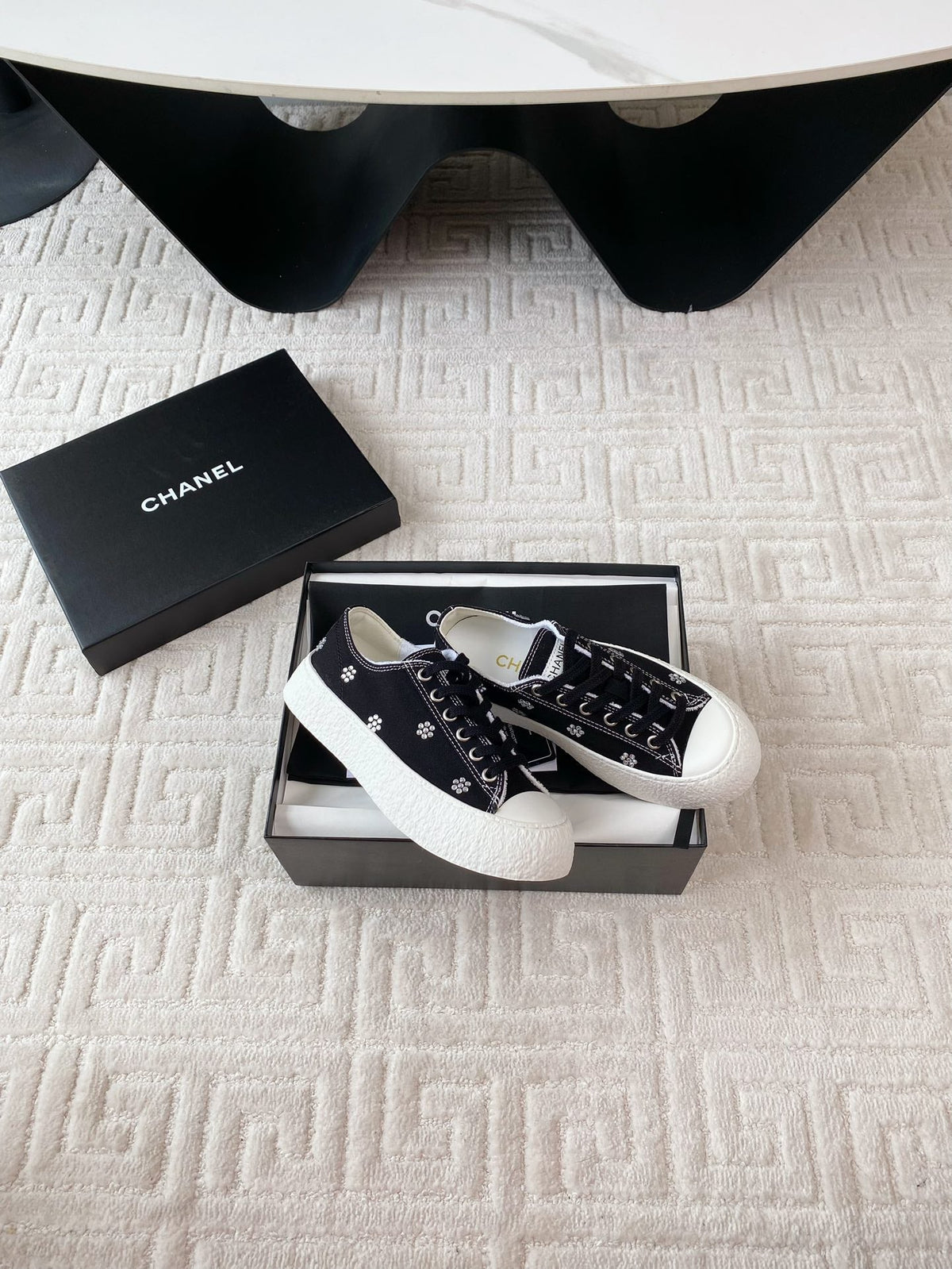 CC Low Sneaker 35mm Black Textile Fabric And Lambskin