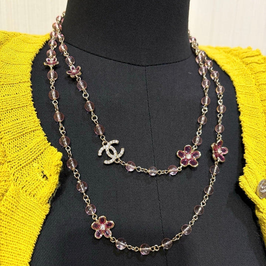 Chanel 2026 Double C Pink Flower Light Gold Necklace
