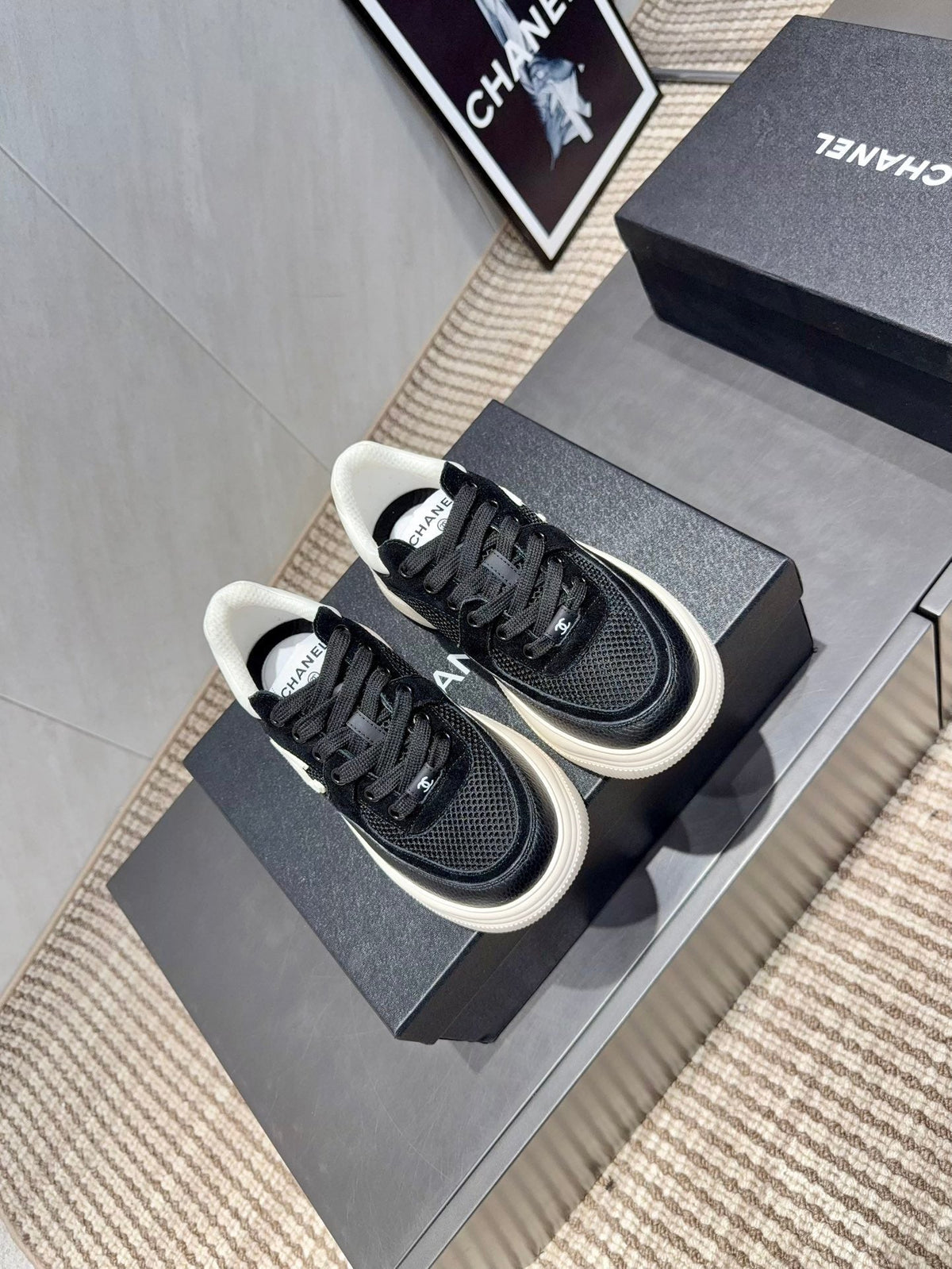 Chanel 25 Sneaker Black White Mesh Fabric 540320