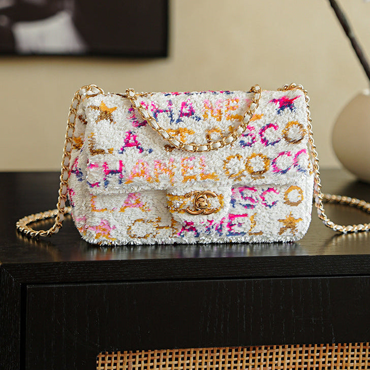 CC 2025 Flap Bag White Mix Colors Sequin 308604