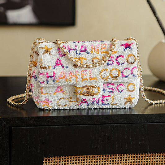 CC 2025 Flap Bag White Mix Colors Sequin 308604