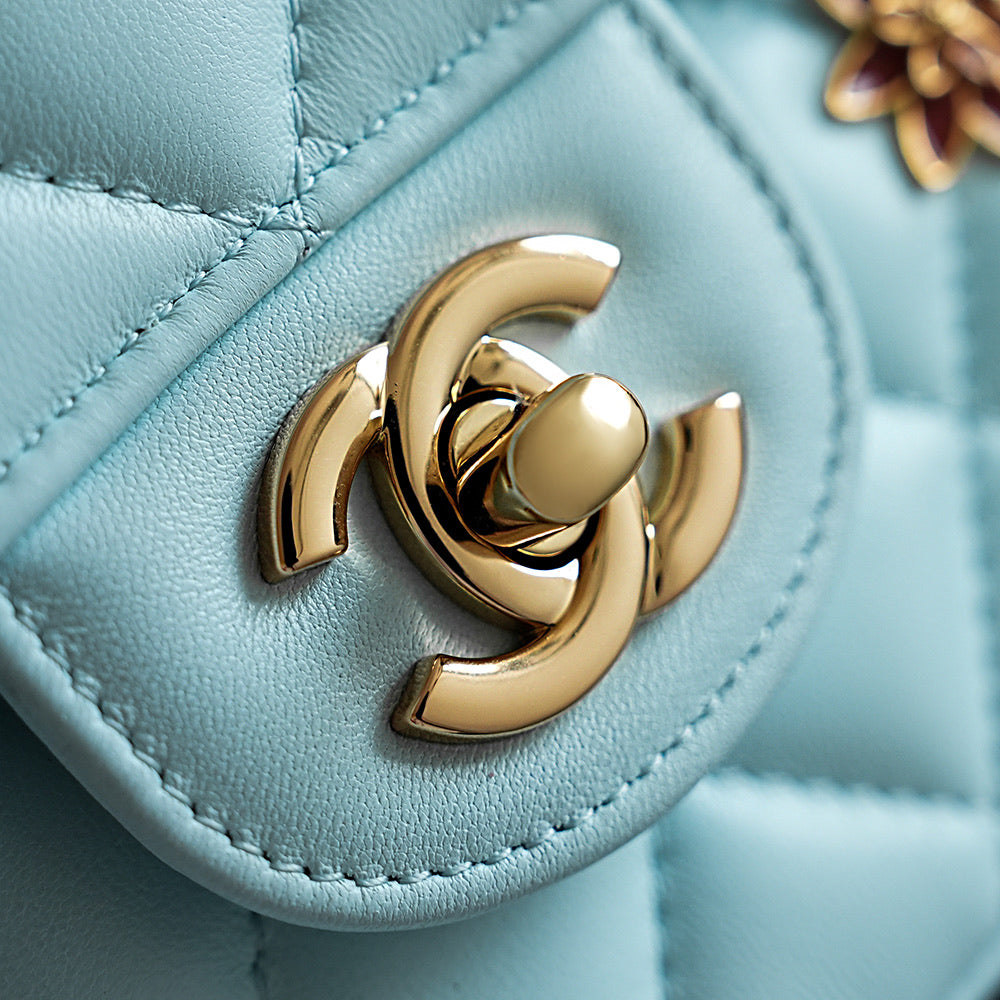 Chanel 2026 Red Flower Flap Bag 25.5cm Blue Lambskin 367103