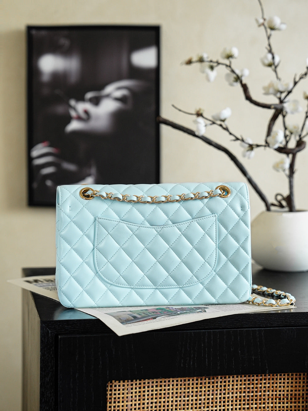 Chanel 2026 Red Flower Flap Bag 25.5cm Blue Lambskin 367103