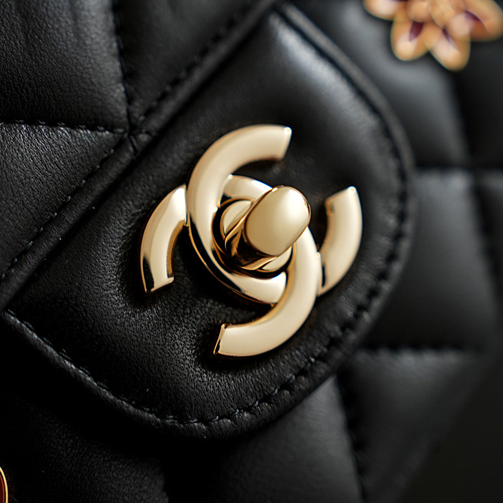 Chanel 2026 Red Flower Flap Bag 25.5cm Black Lambskin
