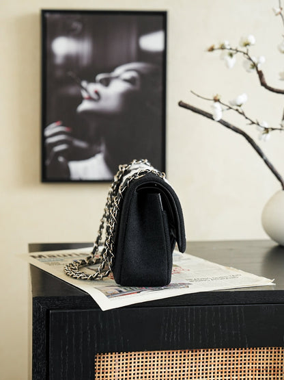 Chanel 2026 Wheat Embroidery Bag 25.5cm Black Velvet Leather
