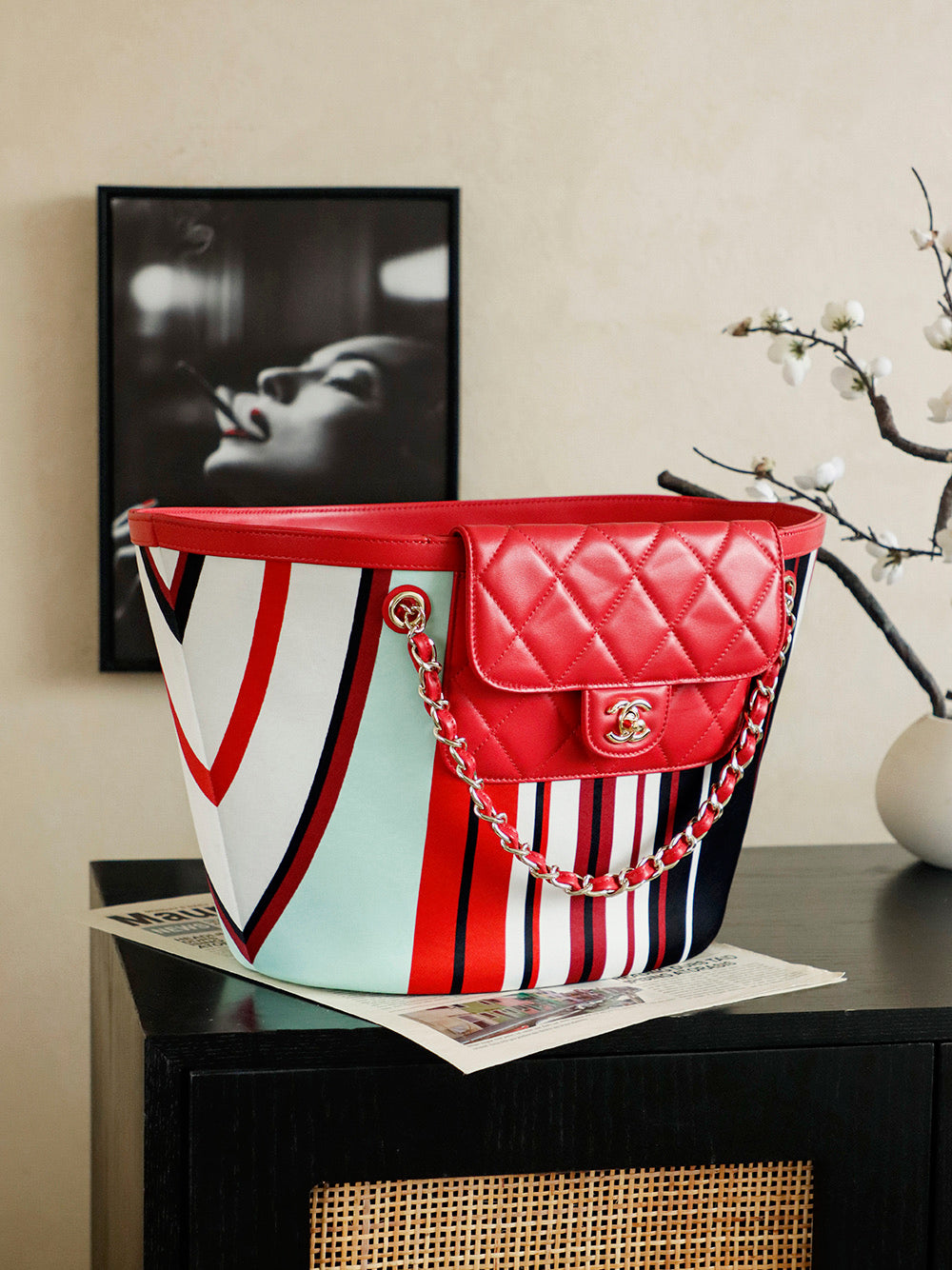 Chanel 2026 Bag 54cm Red Mix Colors Canvas Leather
