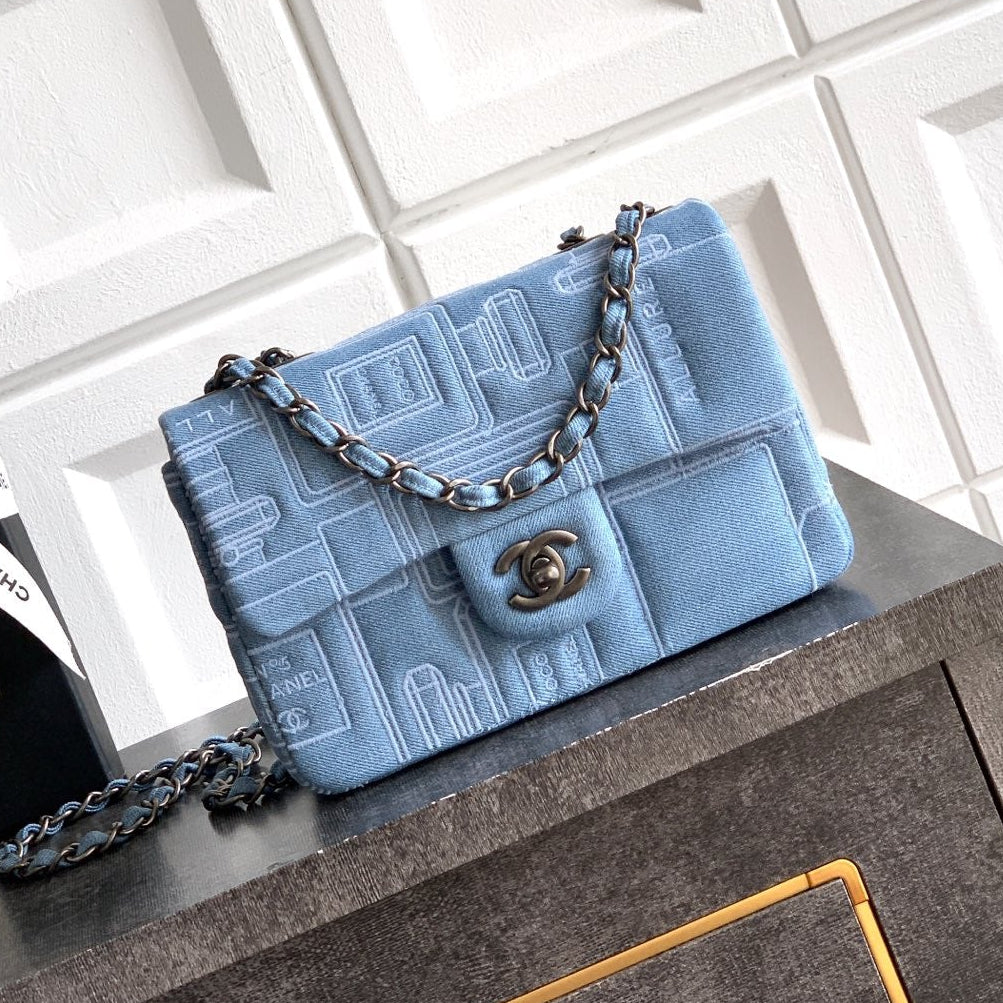 Chanel 2026 Flap Bag 20cm and 25cm Blue Denim Leather