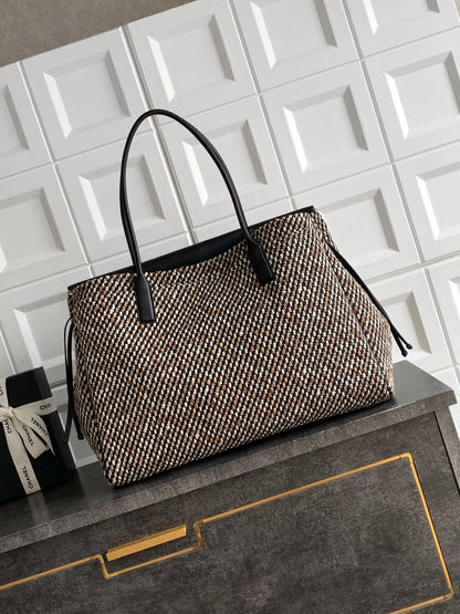 Chanel 2026 Large Shopping Bag 43cm Black Tweed Calfskin 363309