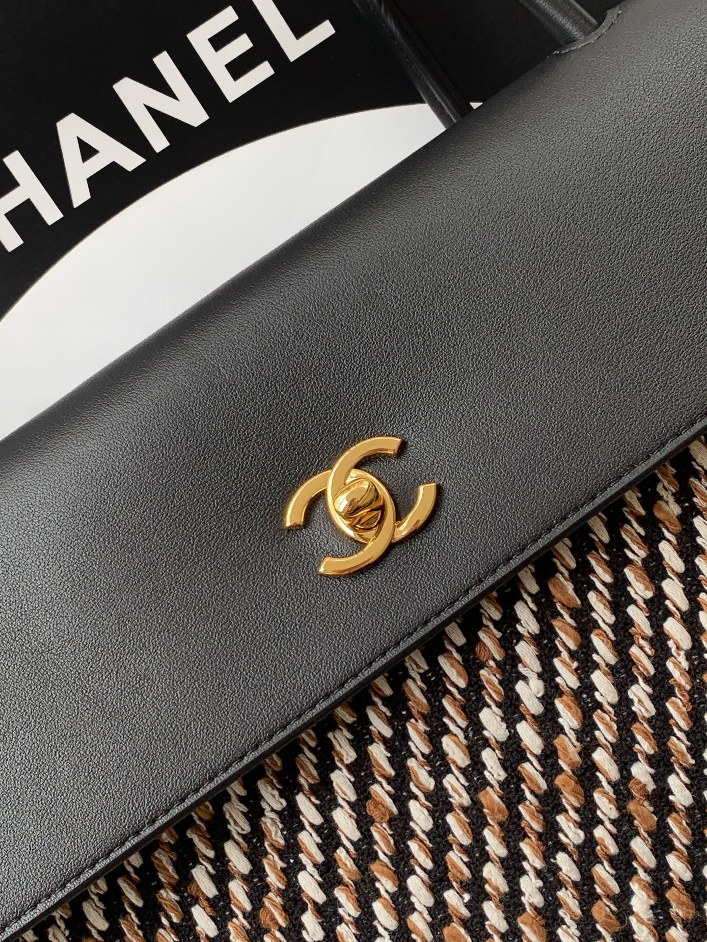 Chanel 2026 Large Shopping Bag 43cm Black Tweed Calfskin 363309