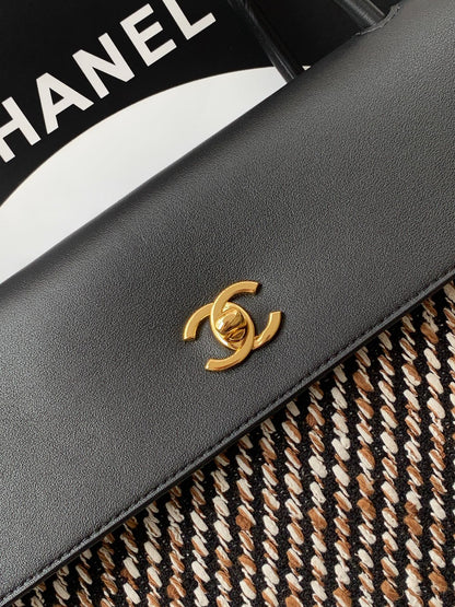 Chanel 2026 Large Shopping Bag 43cm Black Tweed Calfskin 363309