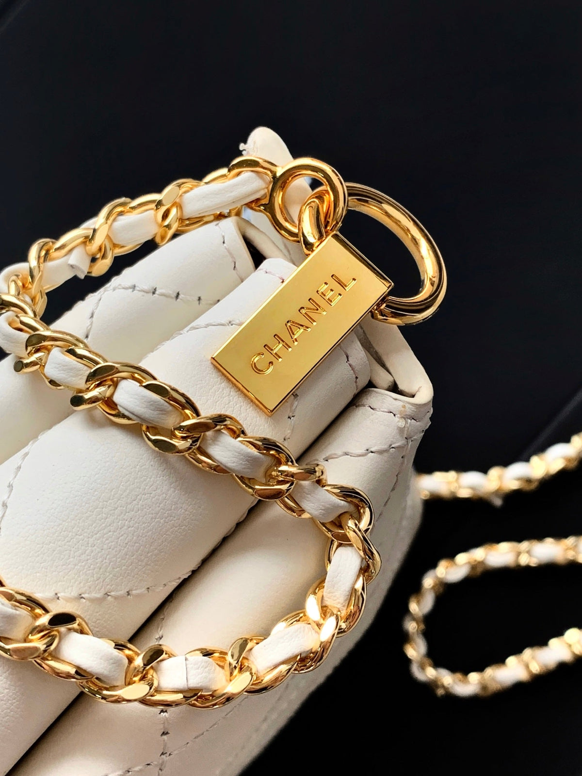 CC 26s Boho Mini Top Closure Bag White Lambskin