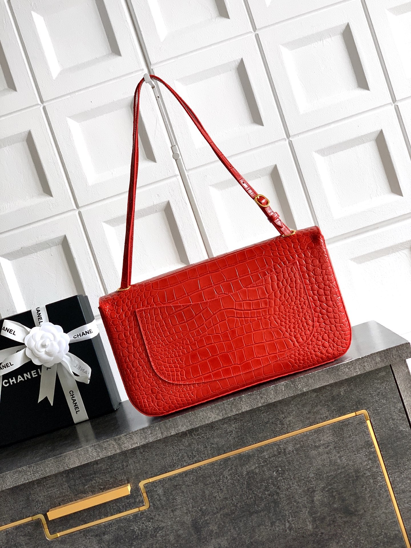 Chanel 2026 Bag 32cm Rich Red Embossed Cowhide