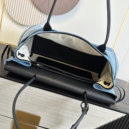 Chanel 2026 Shopping Bag 43cm Blue Black Denim Calfskin