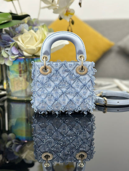 Dior 2026 Embroidered Beaded Bag 12cm Satin Leather 148685
