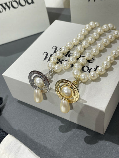 Vivienne Westwood One Row Pearl Drop Chokers Necklace