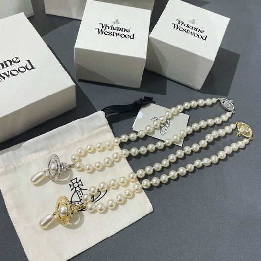Vivienne Westwood One Row Pearl Drop Chokers Necklace