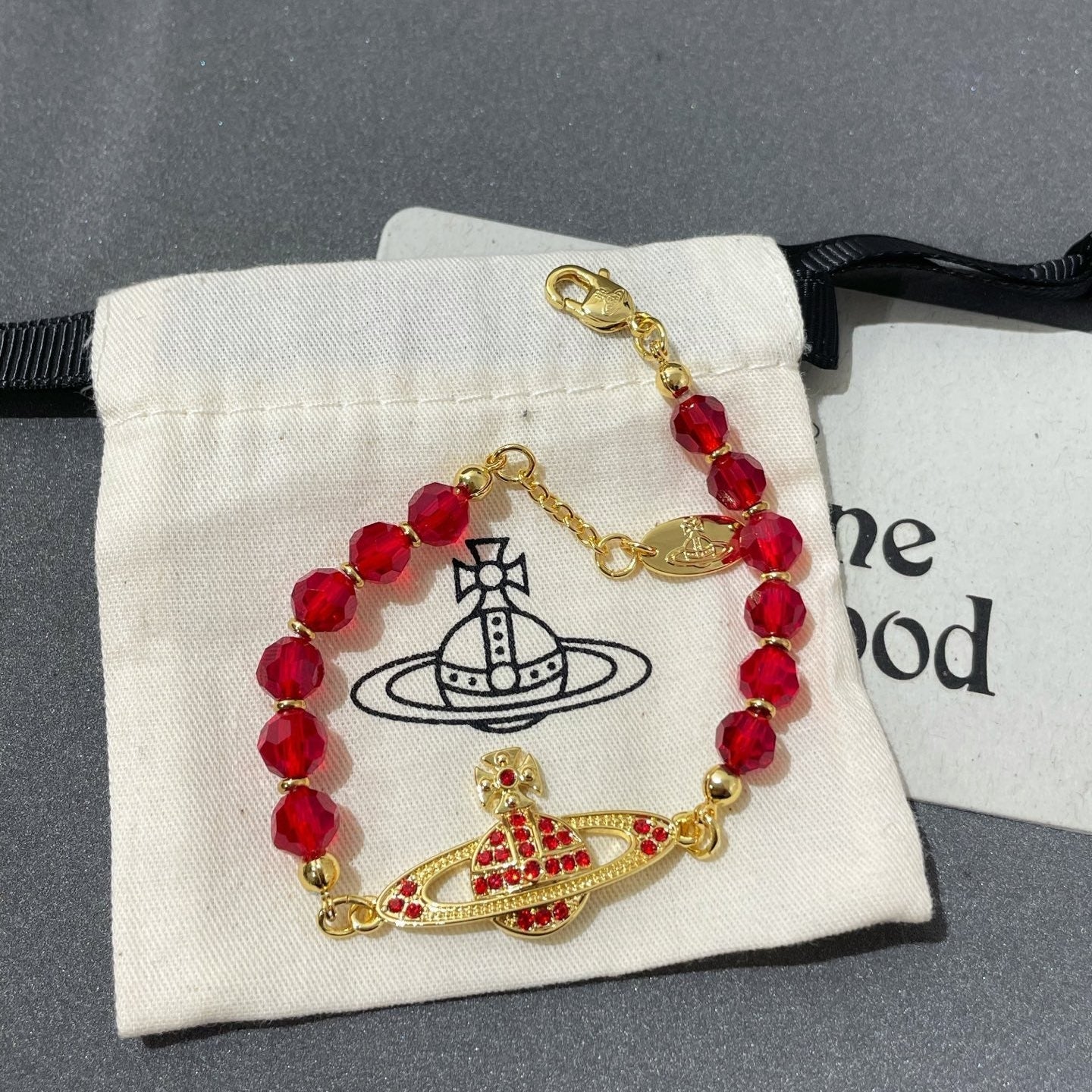 Vivienne Westwood Red Crystal Saturn Bracelet