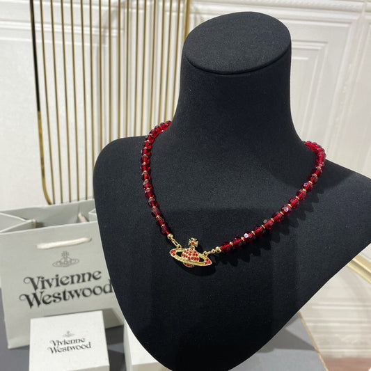 Vivienne Westwood Red Crystal Saturn Necklace