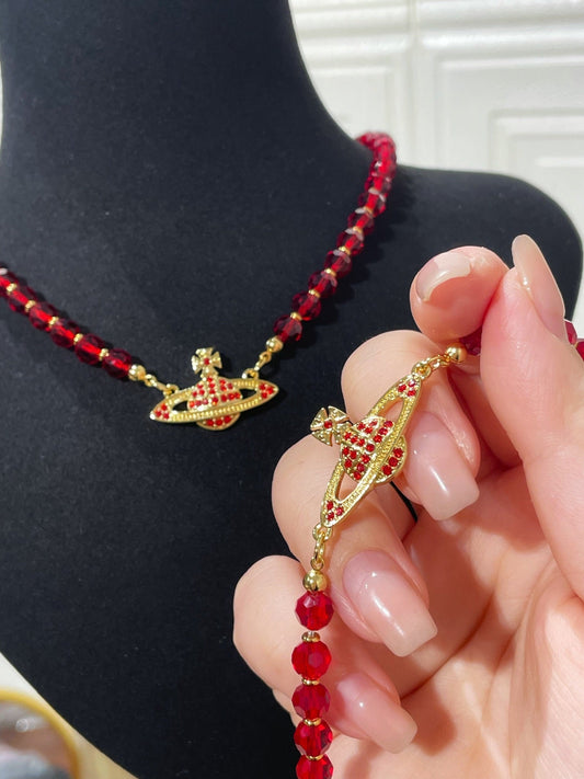 Vivienne Westwood Red Crystal Saturn Necklace
