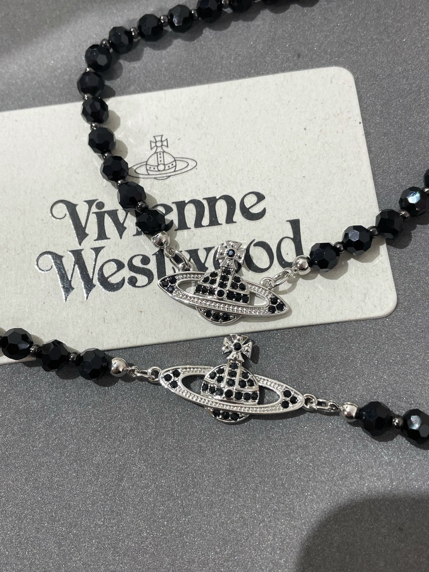 Vivienne Westwood Black Crystal Saturn Necklace
