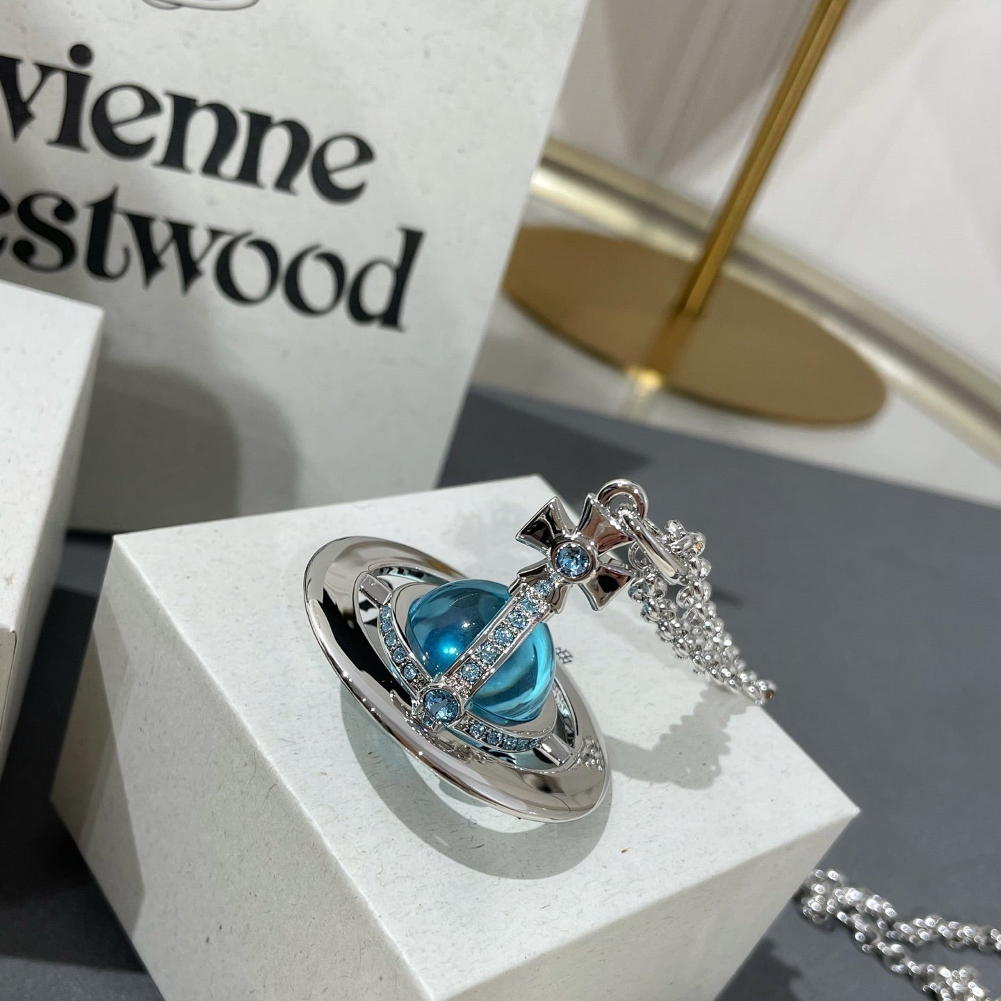 Vivienne Westwood Orb Necklace Silver Blue