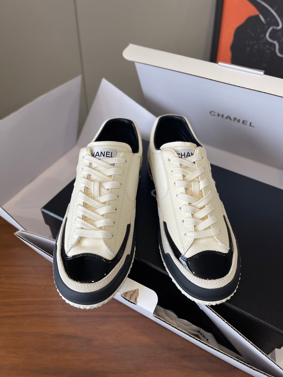 CC 25K Double Logo Sneakers Black White Leather Suede 623168