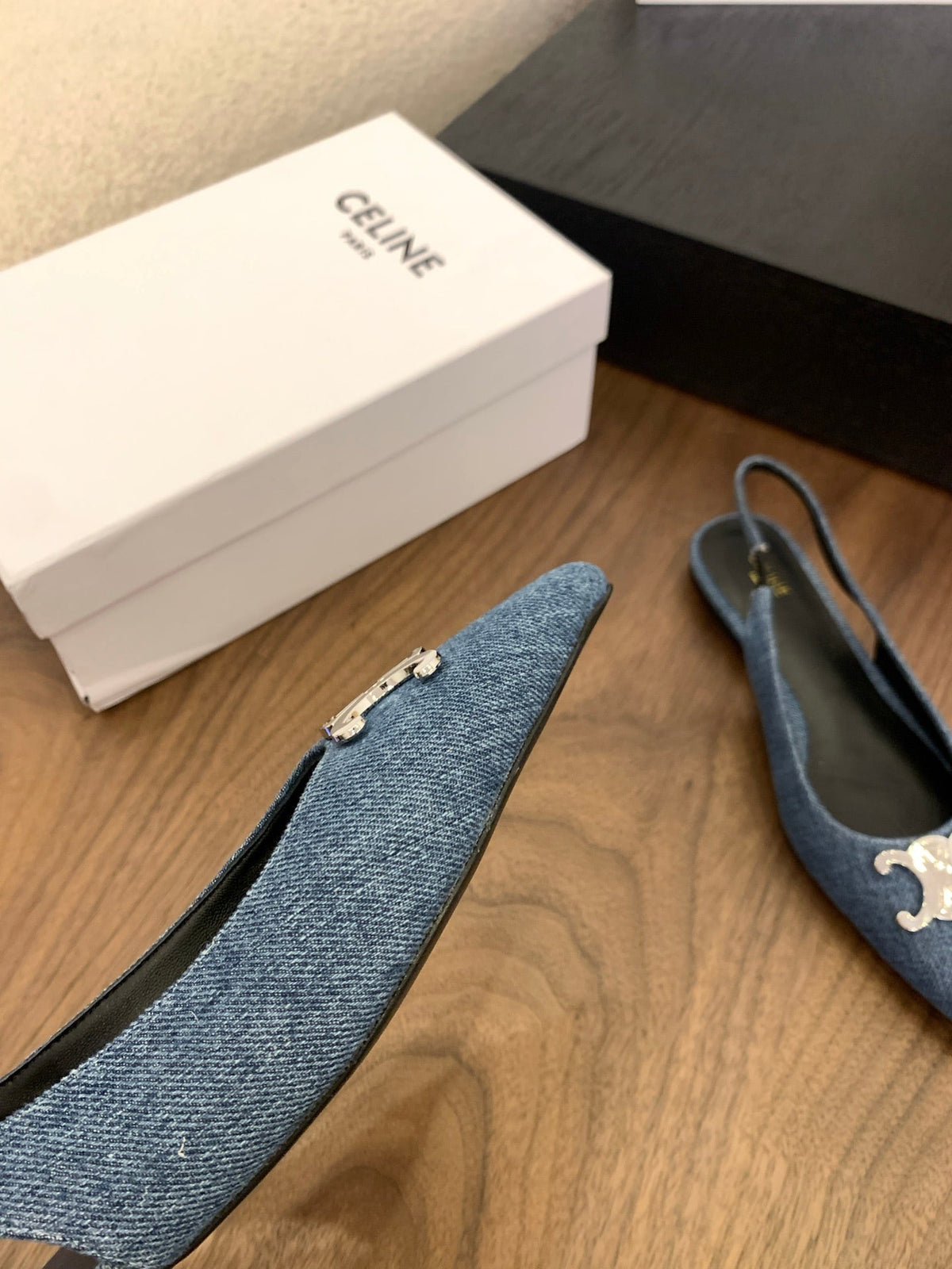 CL Alma Triomphe Slingback Flat In Blue Denim 318795