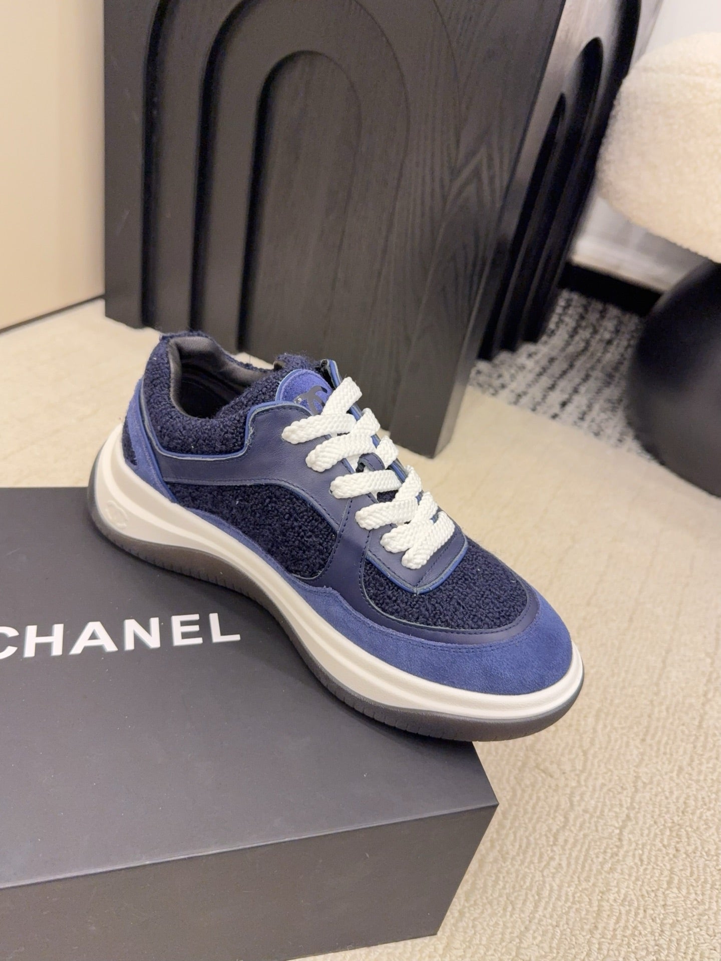 CC 26 Sneaker Navy Blue mix White Tweed Fabric and Suede 589080