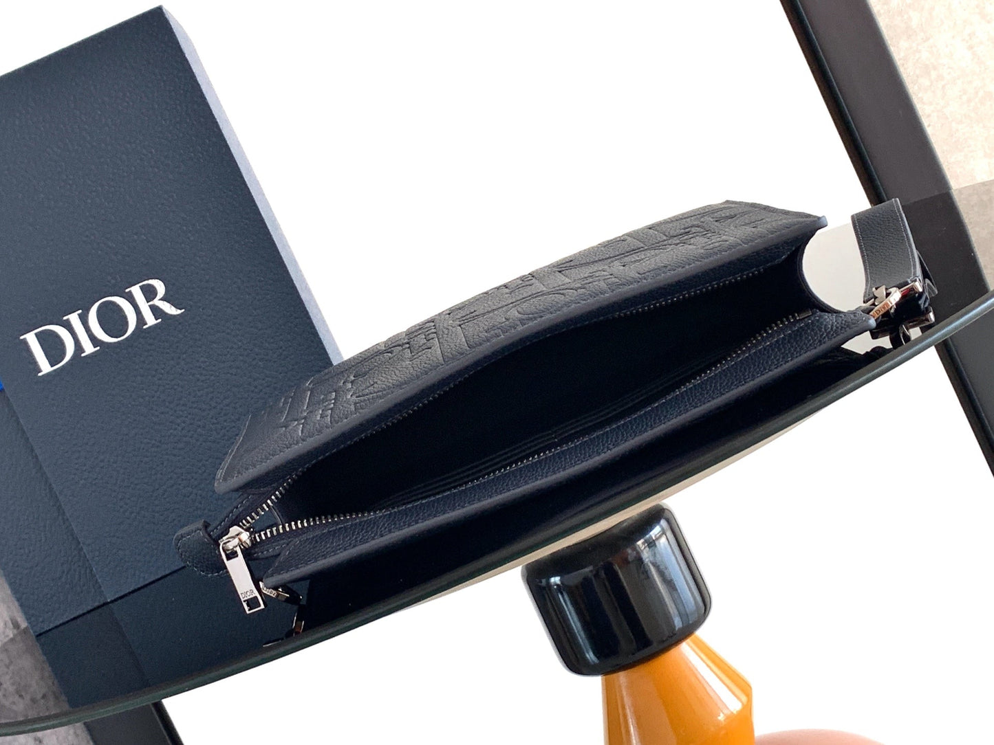 Dior 2026 A5 Triangle Pouch 27cm Navy Grained Calfskin 355418
