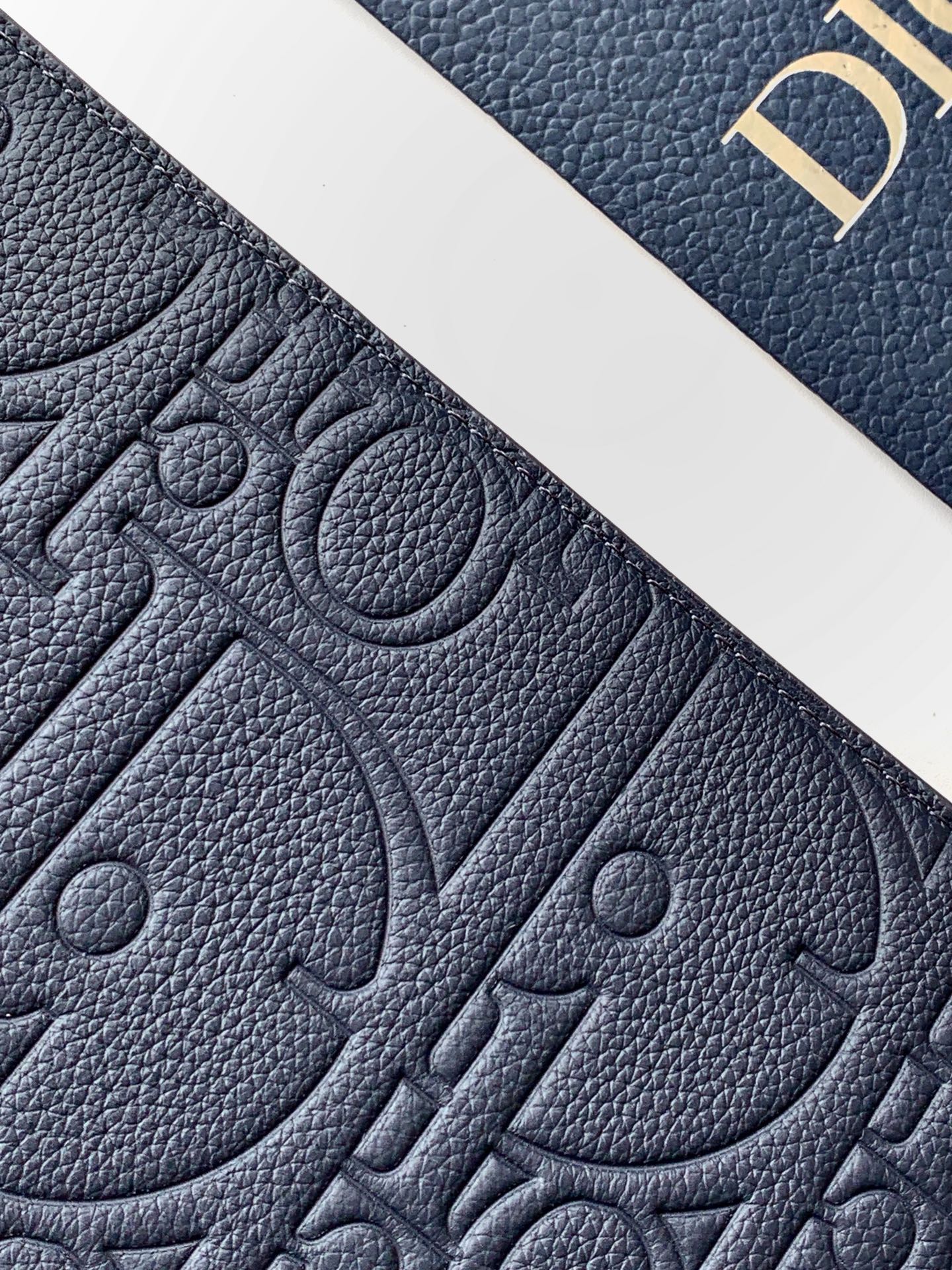 Dior 2026 A5 Triangle Pouch 27cm Navy Grained Calfskin 355418